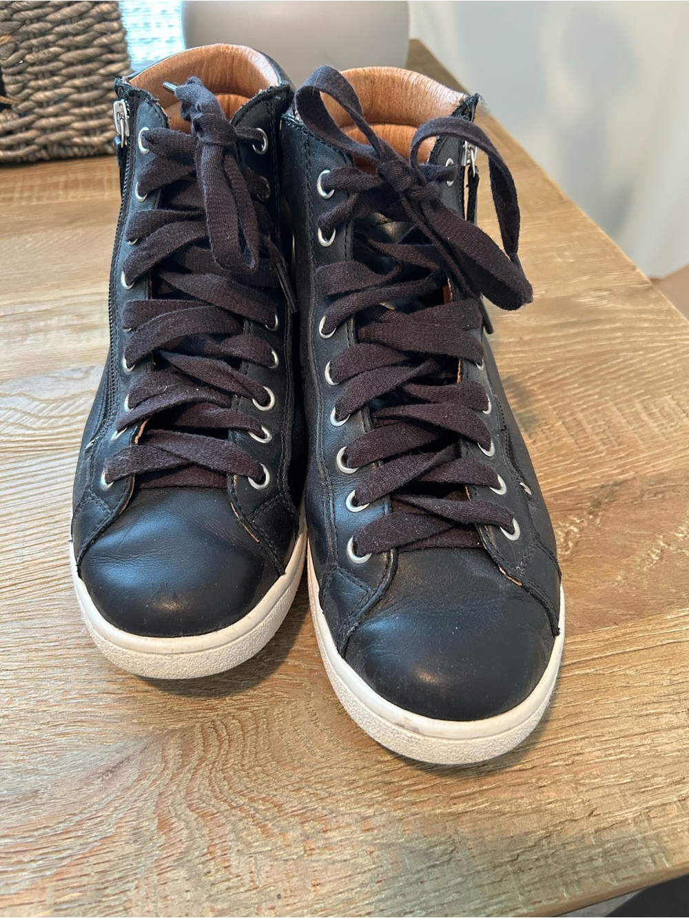 UGG Black Leather High-Top Sneakers with White Sole